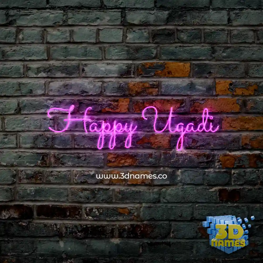 happy ugadi in Pink Neon style - 3D name wallpaper