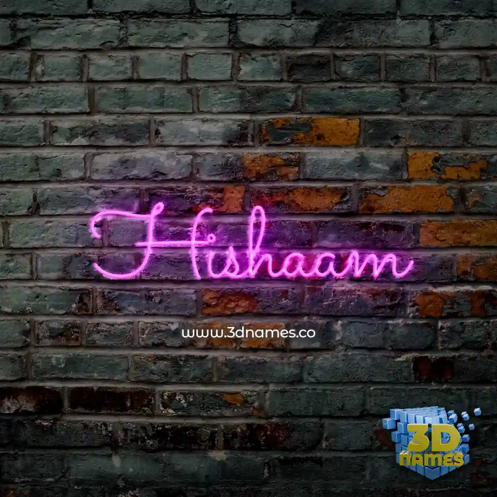 hishaam in Pink Neon style - 3D name wallpaper
