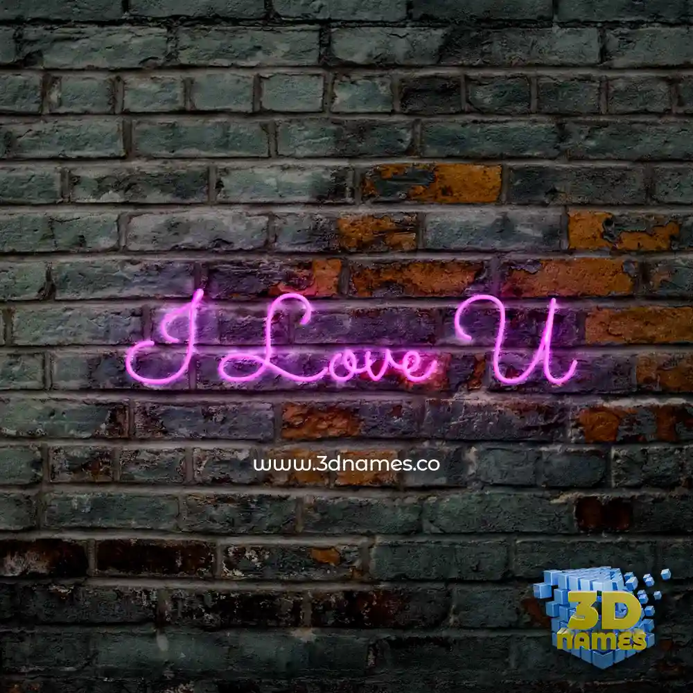 i love u in Pink Neon style - 3D name wallpaper