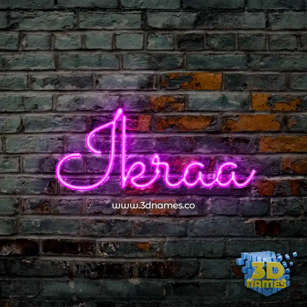 ikraa in Pink Neon style - 3D name wallpaper