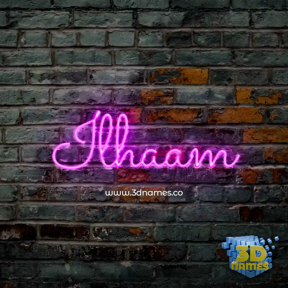 ilhaam in Pink Neon style - 3D name wallpaper