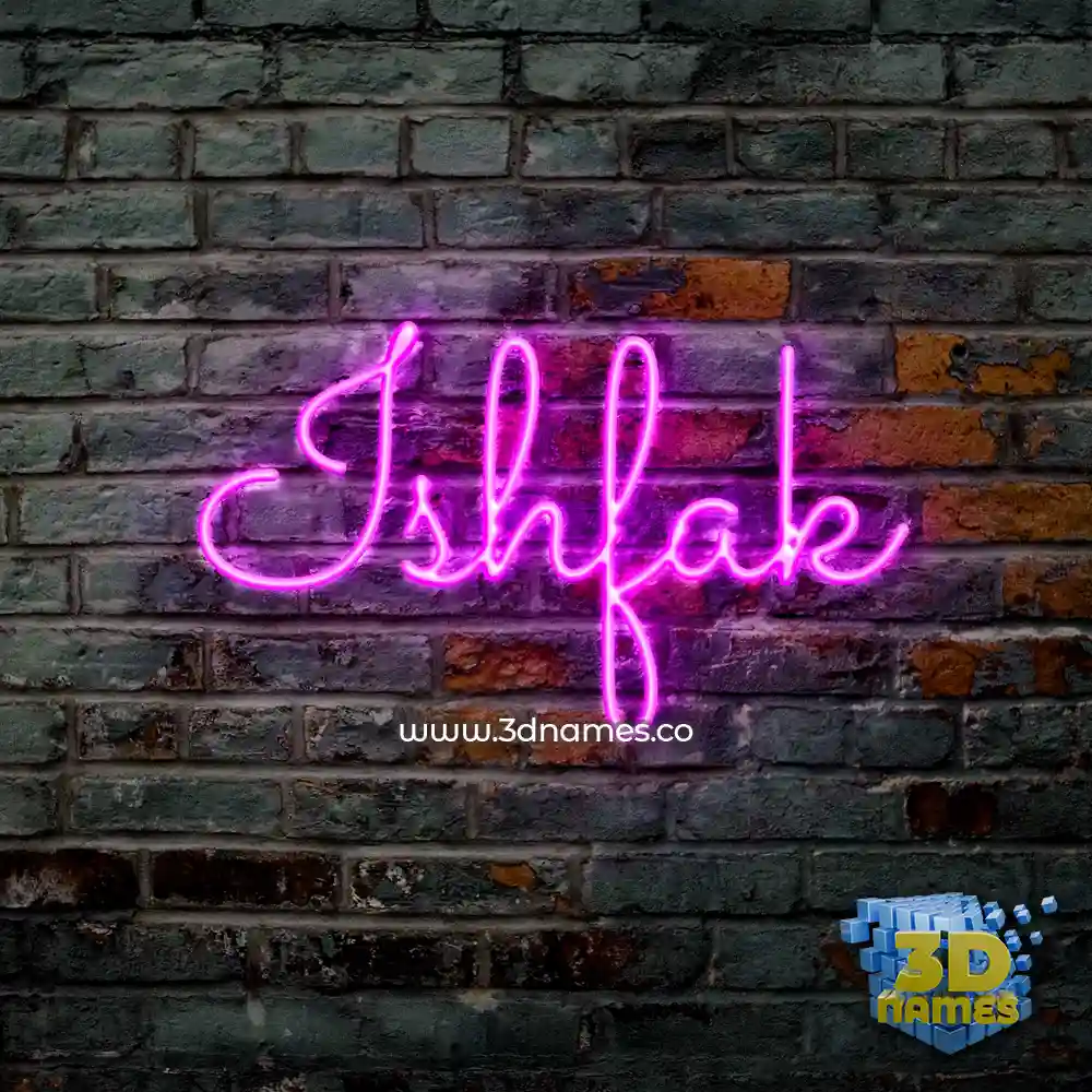 ishfak in Pink Neon style - 3D name wallpaper