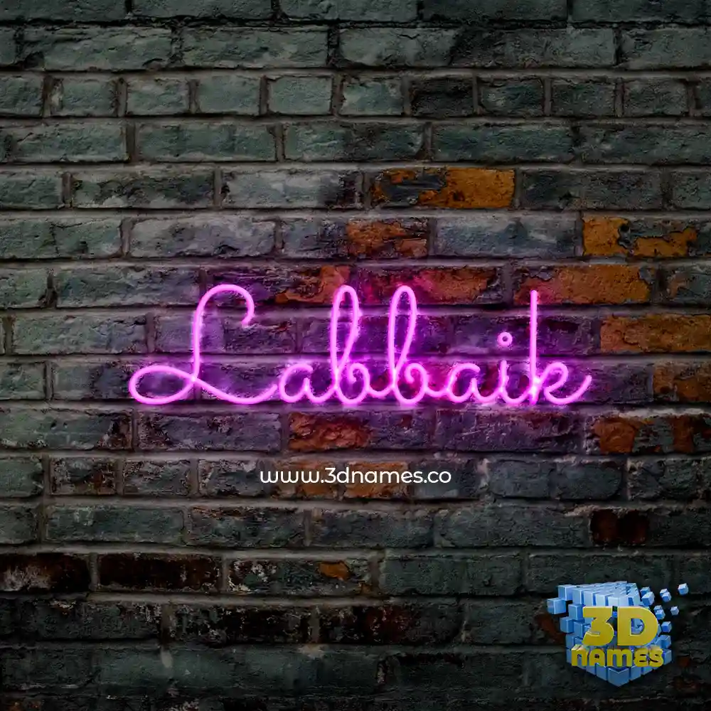 labbaik in Pink Neon style - 3D name wallpaper