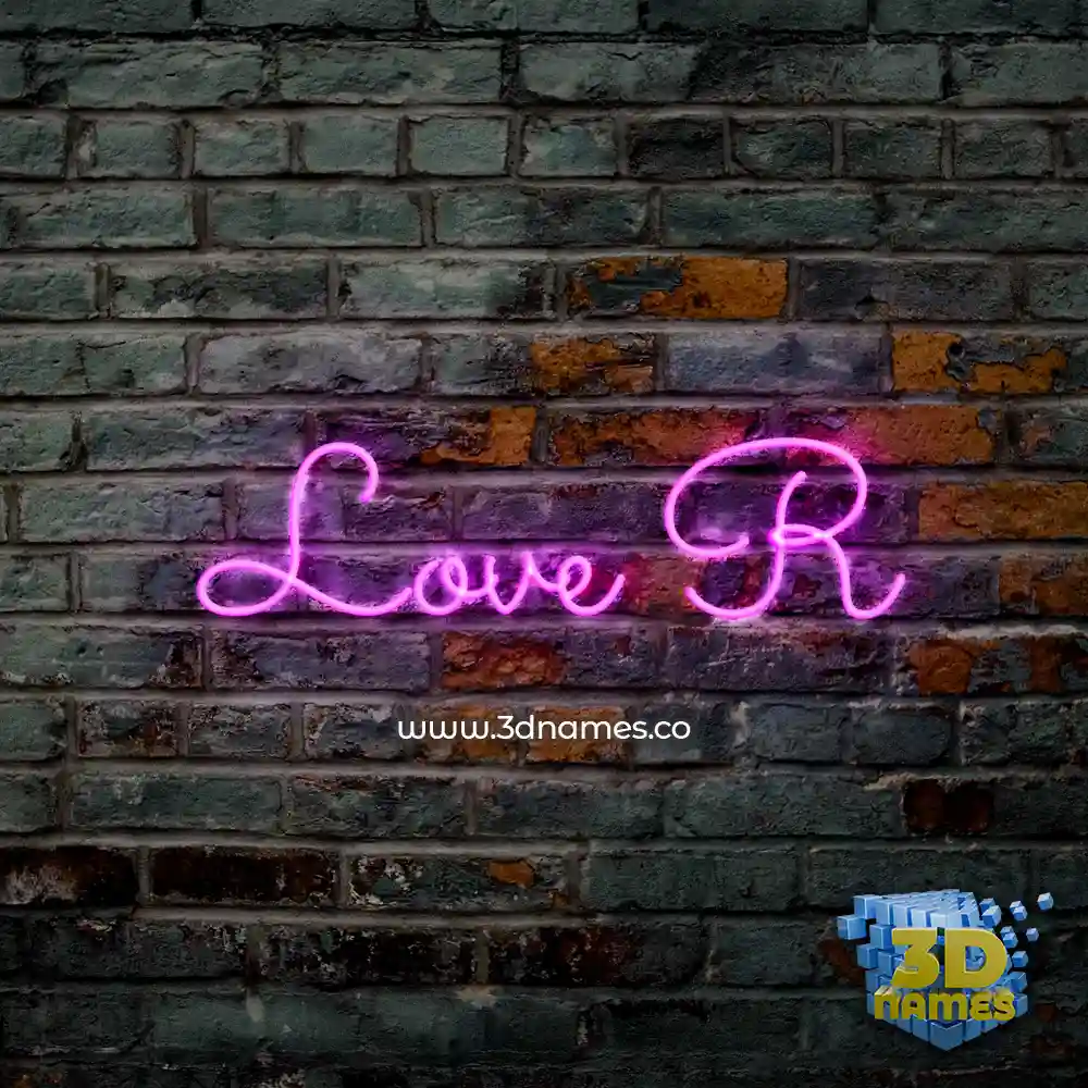 love r in Pink Neon style - 3D name wallpaper