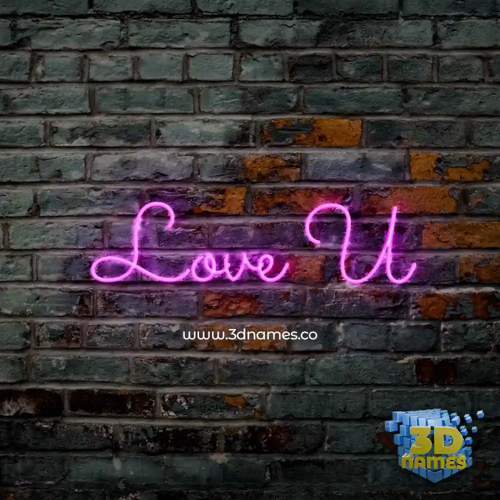 love u in Pink Neon style - 3D name wallpaper