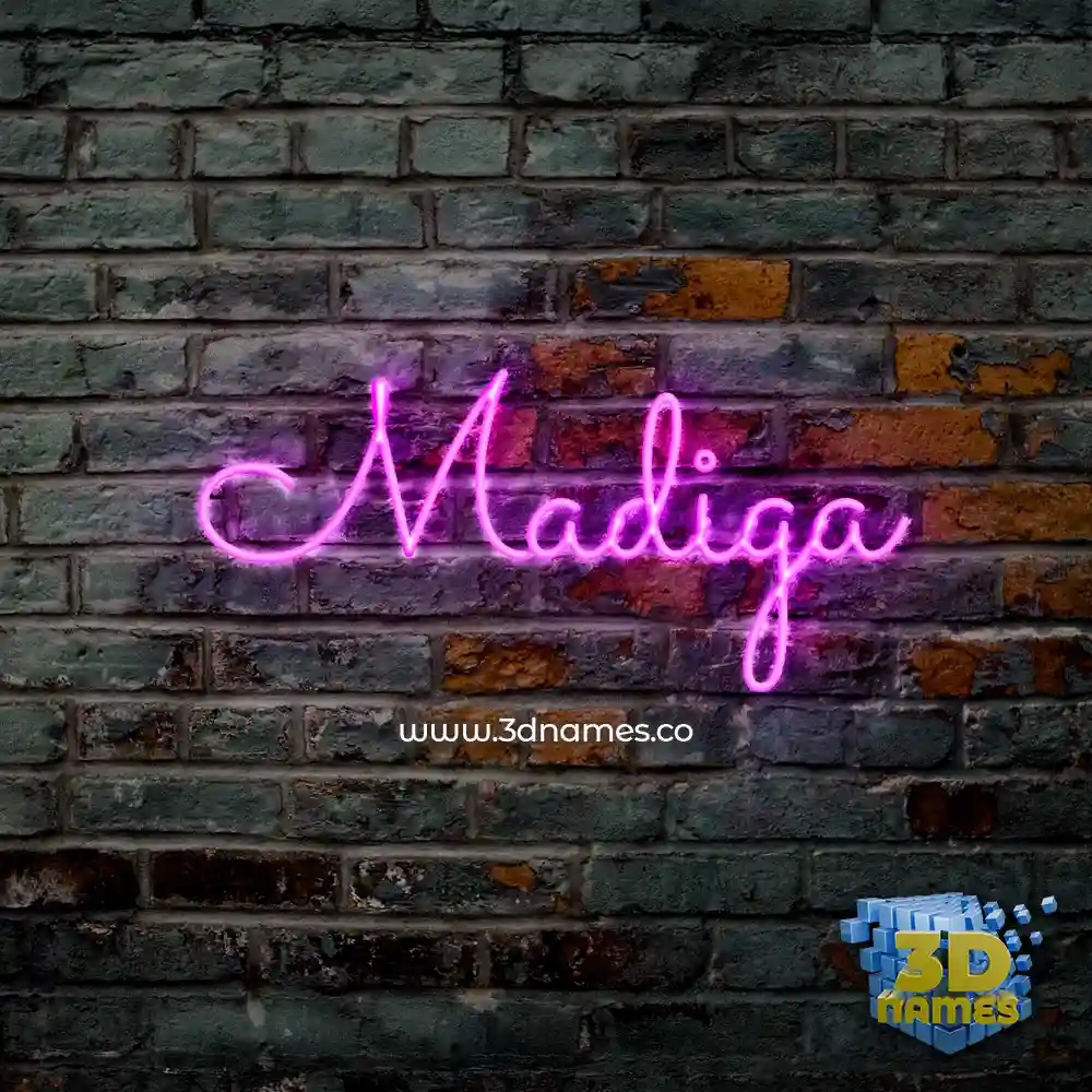 madiga in Pink Neon style - 3D name wallpaper