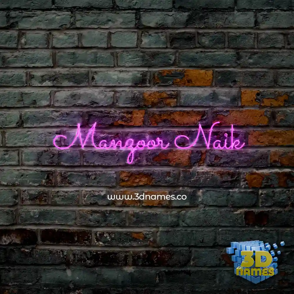 manzoor naik in Pink Neon style - 3D name wallpaper
