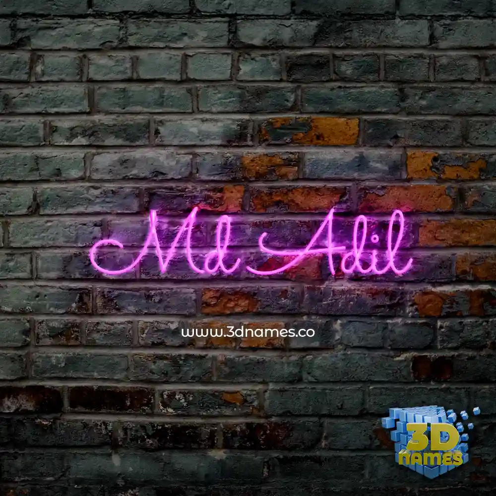 md adil in Pink Neon style - 3D name wallpaper