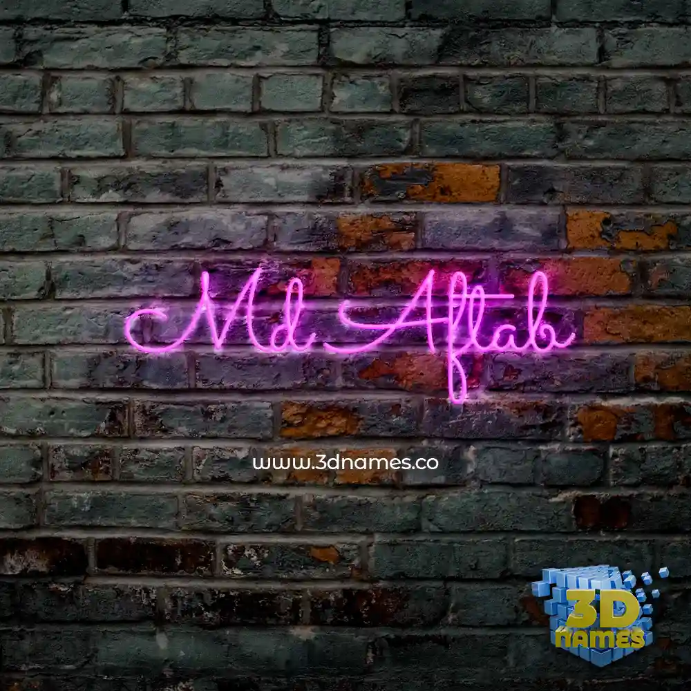 md aftab in Pink Neon style - 3D name wallpaper