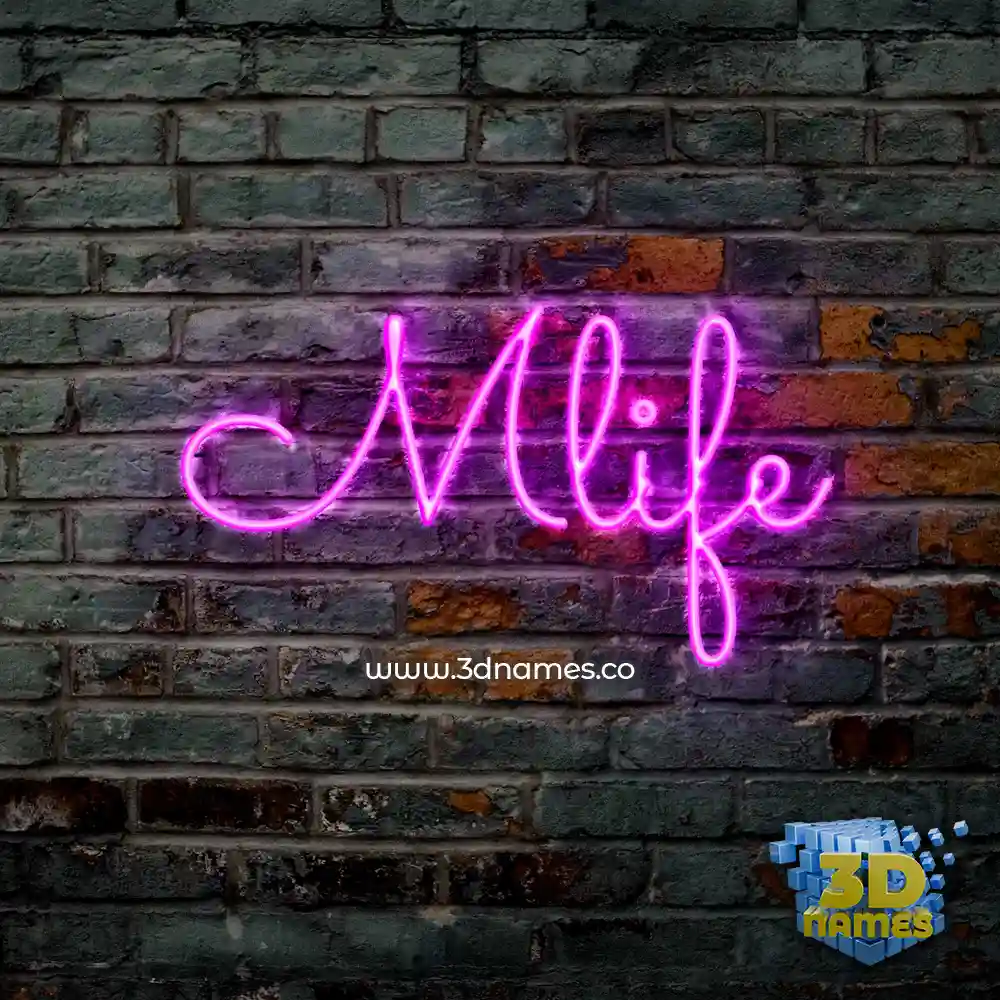 mlife in Pink Neon style - 3D name wallpaper