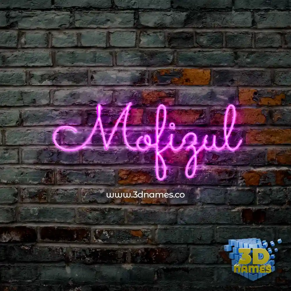 mofizul in Pink Neon style - 3D name wallpaper