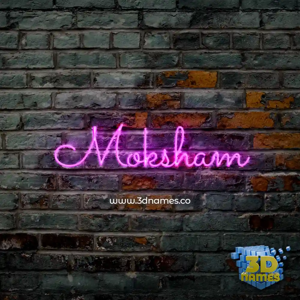 moksham in Pink Neon style - 3D name wallpaper