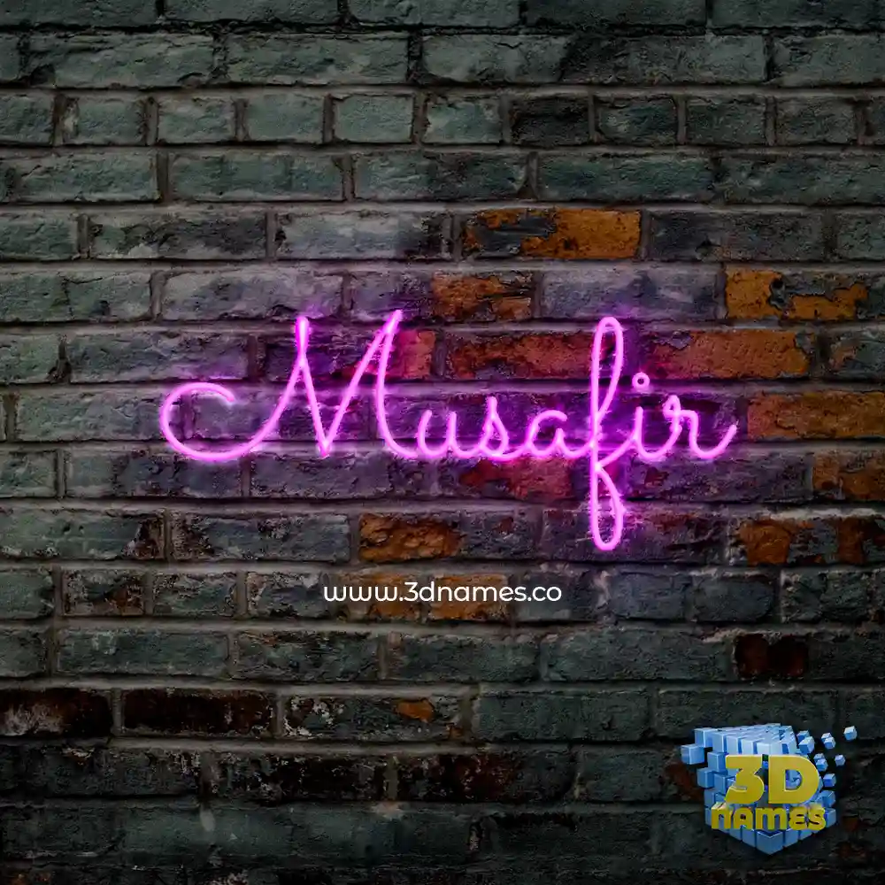 musafir in Pink Neon style - 3D name wallpaper