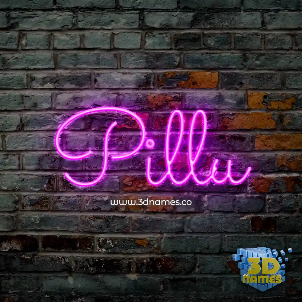 pillu in Pink Neon style - 3D name wallpaper
