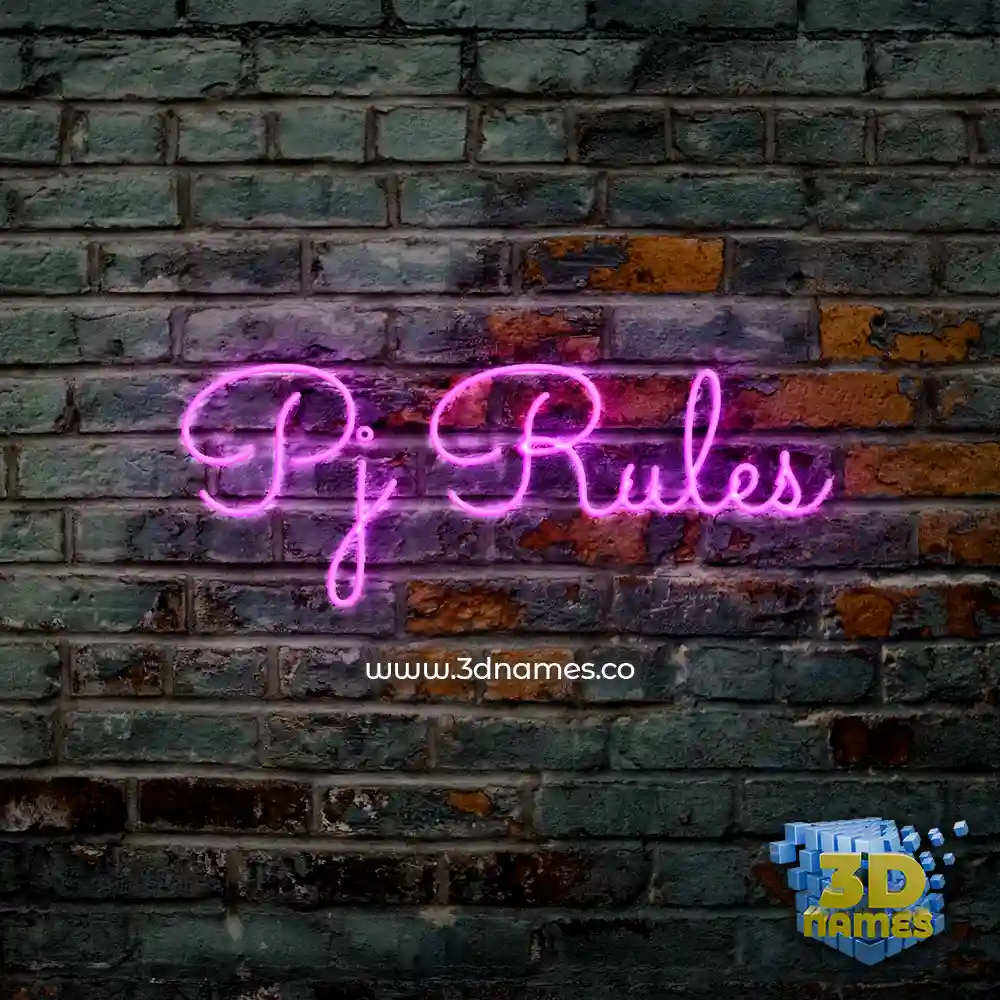 pj rules in Pink Neon style - 3D name wallpaper