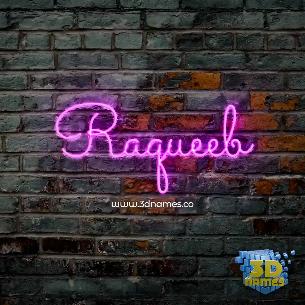 raqueeb in Pink Neon style - 3D name wallpaper