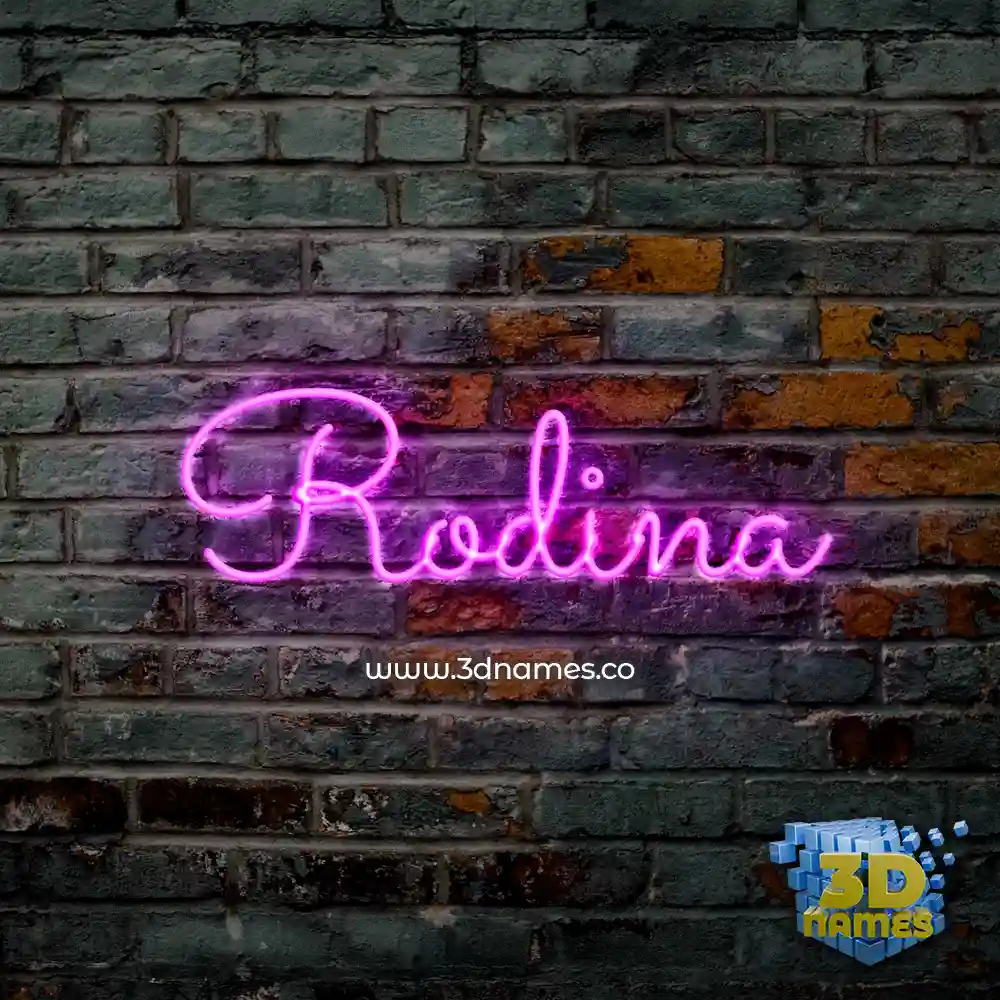 rodina in Pink Neon style - 3D name wallpaper