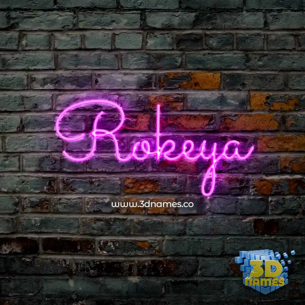 rokeya in Pink Neon style - 3D name wallpaper