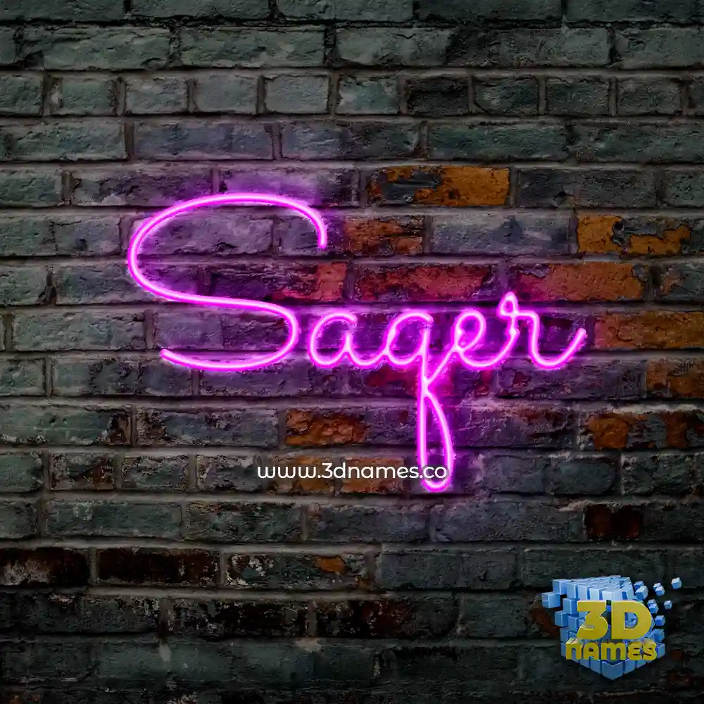 saqer in Pink Neon style - 3D name wallpaper