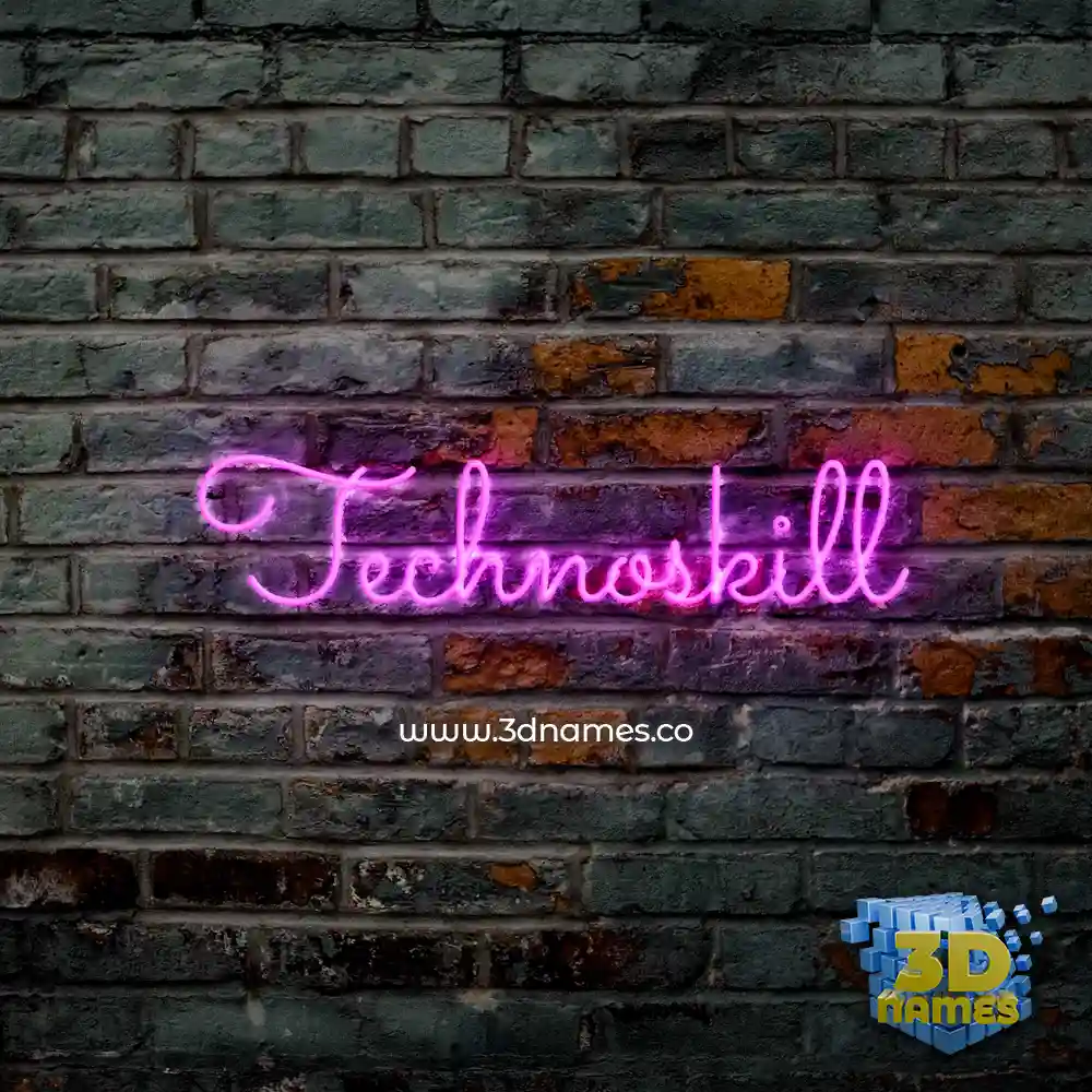 technoskill in Pink Neon style - 3D name wallpaper