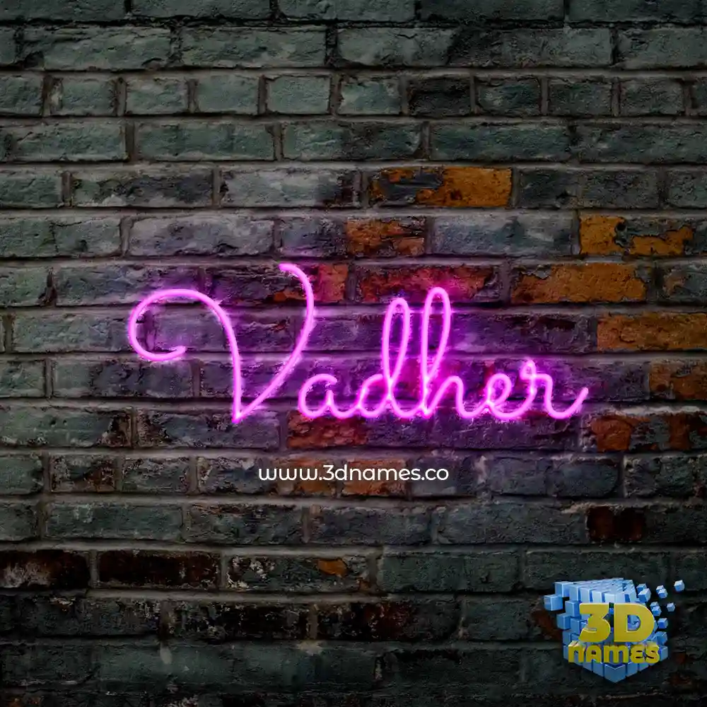vadher in Pink Neon style - 3D name wallpaper