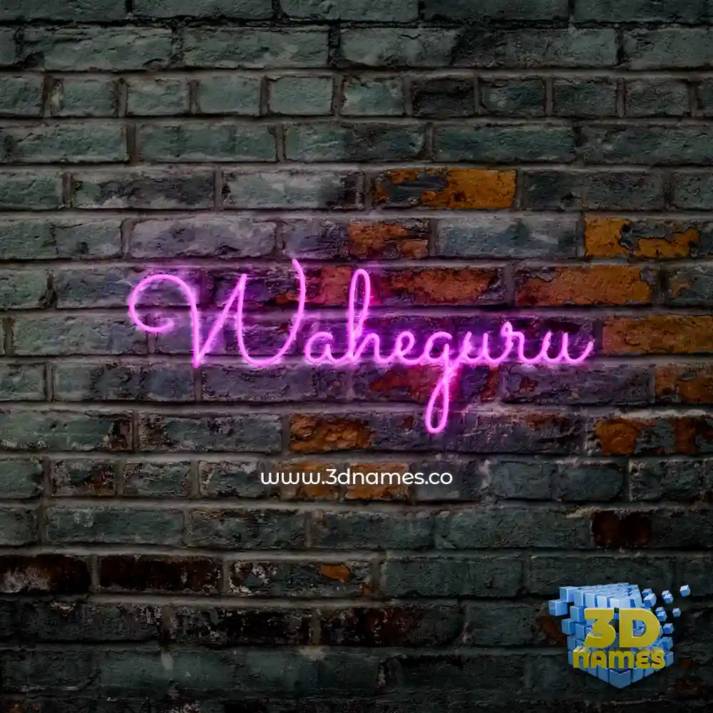 waheguru in Pink Neon style - 3D name wallpaper