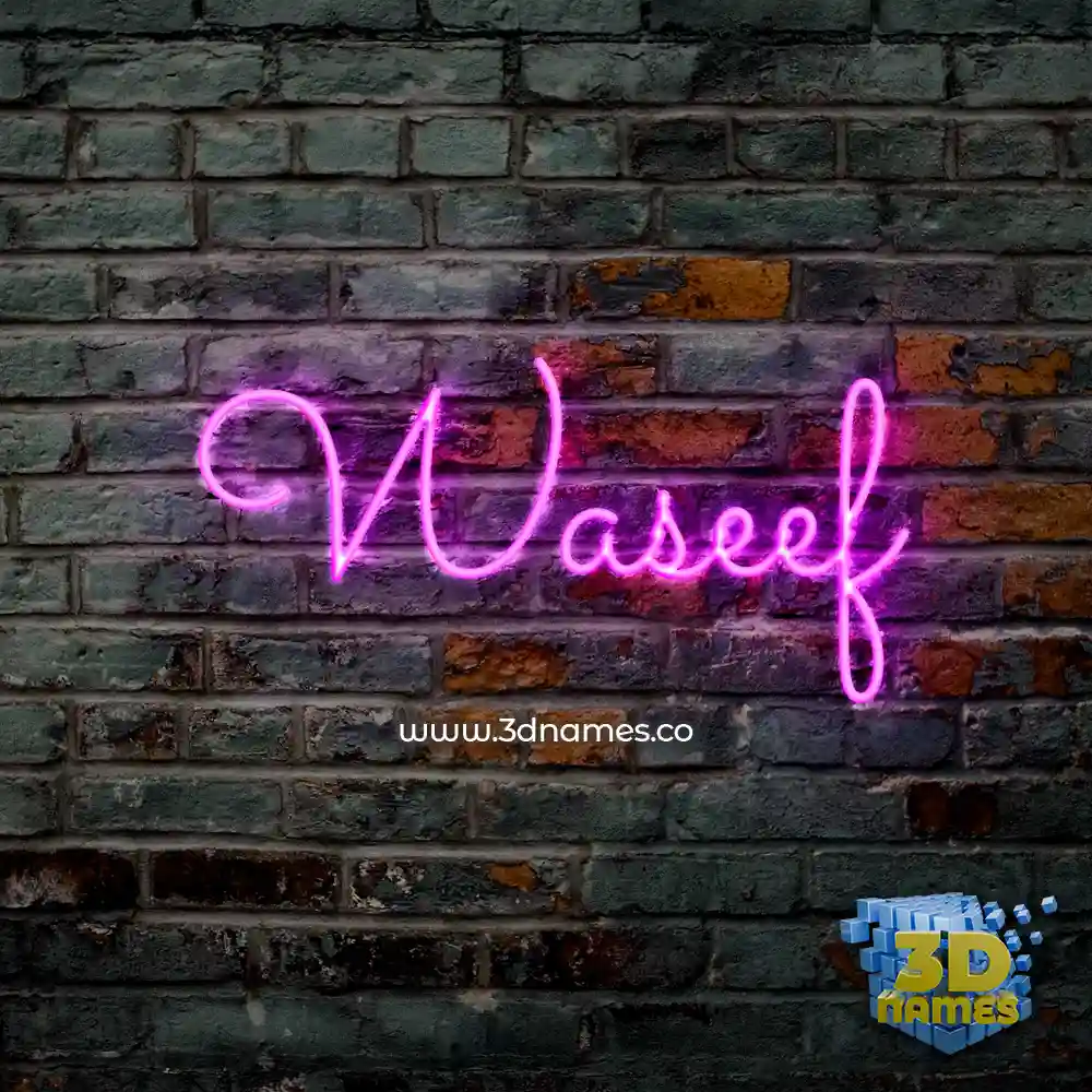 waseef in Pink Neon style - 3D name wallpaper