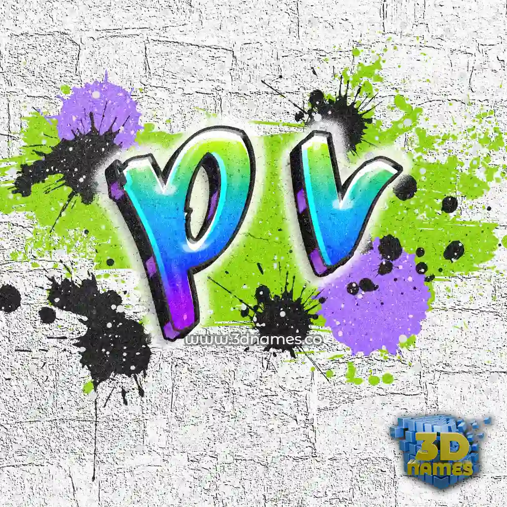 p v in Graffiti Grunge style - 3D name wallpaper