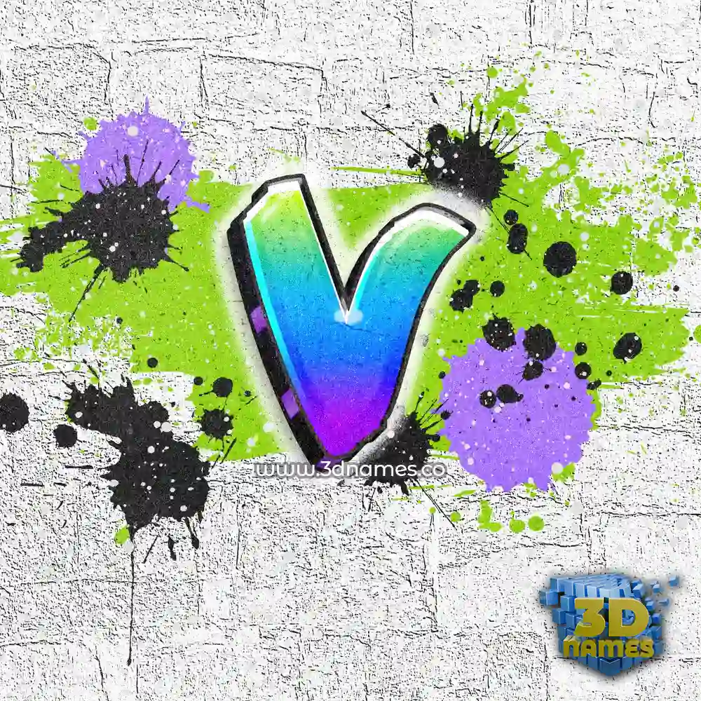 v in Graffiti Grunge style - 3D name wallpaper