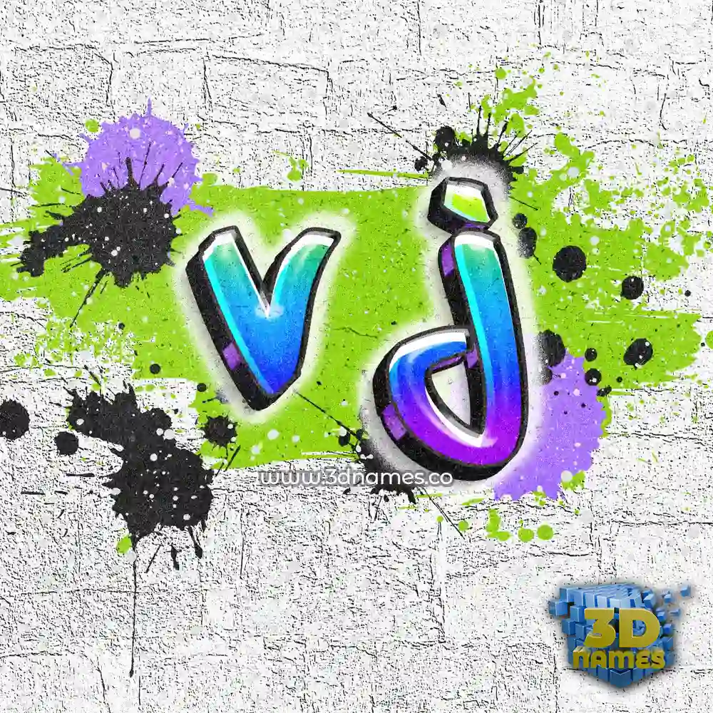 v j in Graffiti Grunge style - 3D name wallpaper