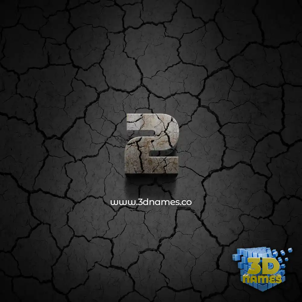 2 in Cracked Stone style - 3D name wallpaper