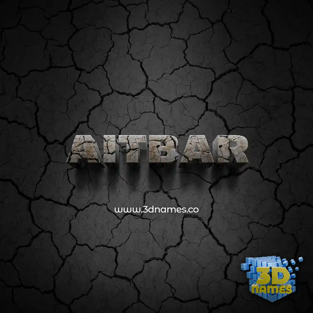 aitbar in Cracked Stone style - 3D name wallpaper
