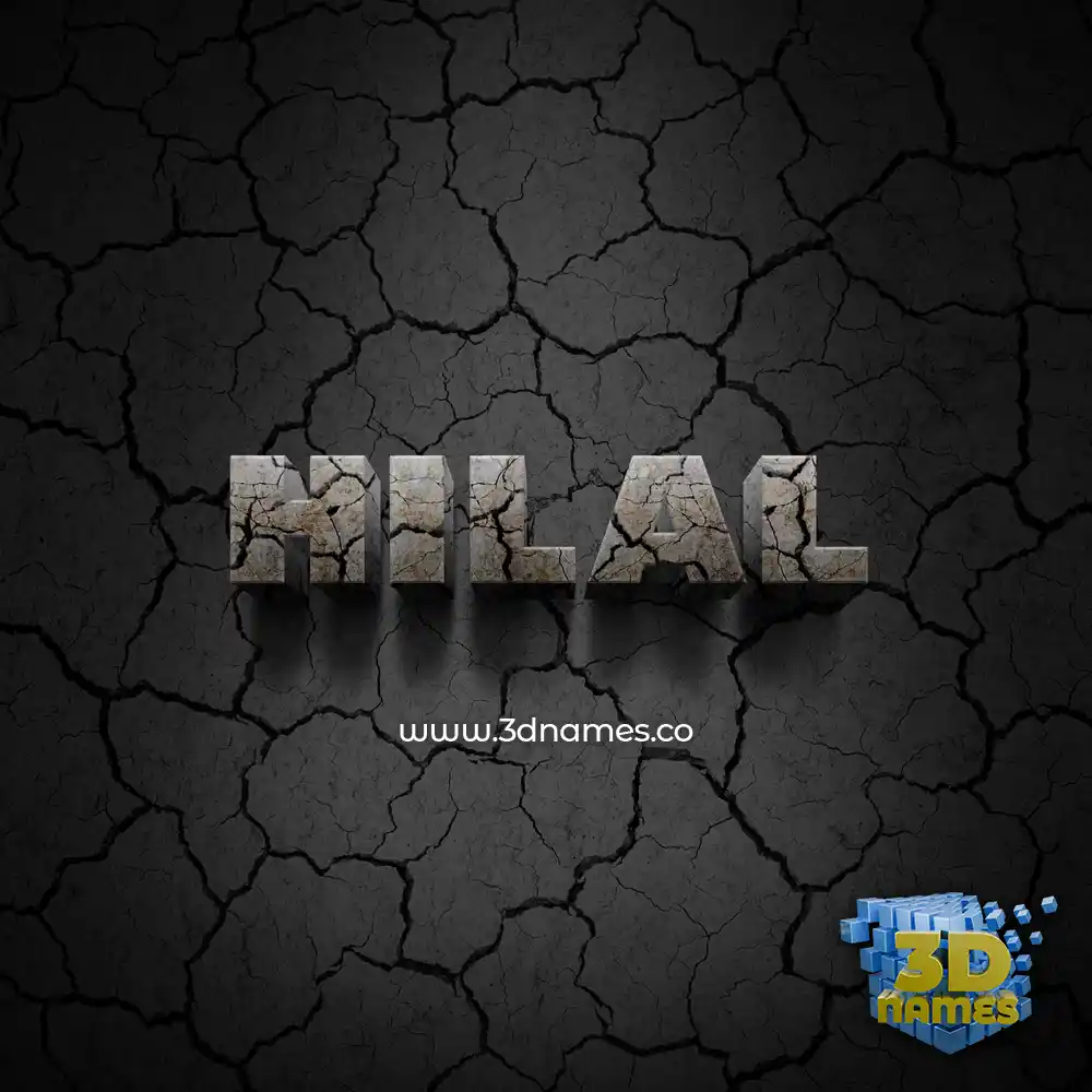 hilal in Cracked Stone style - 3D name wallpaper