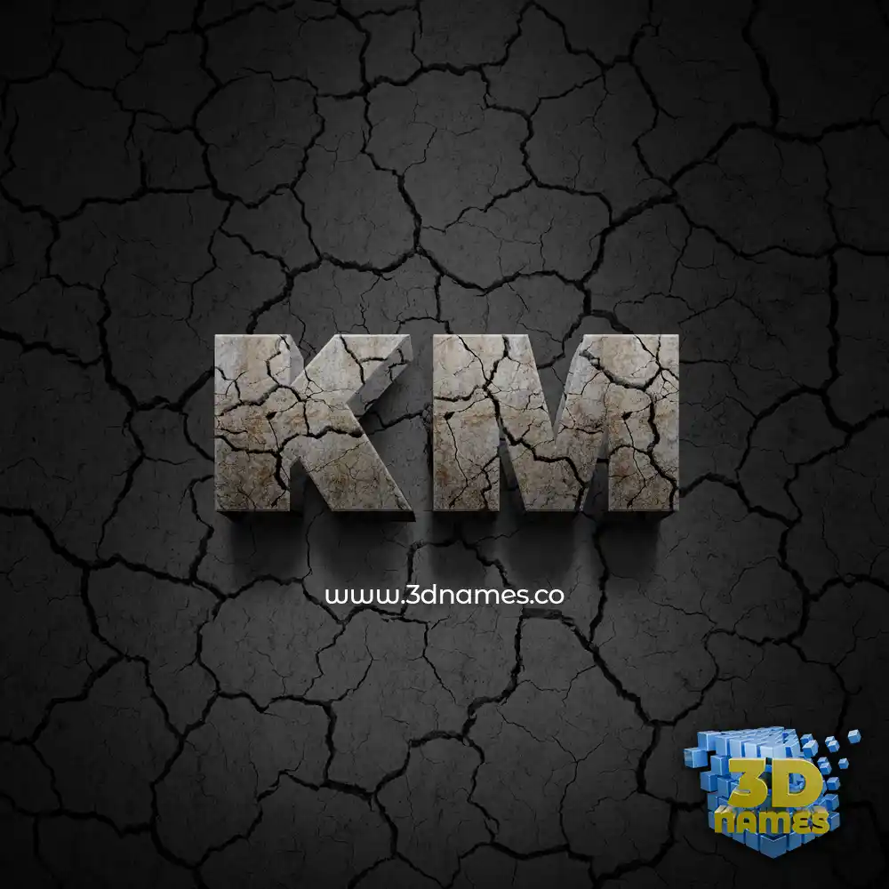 km in Cracked Stone style - 3D name wallpaper