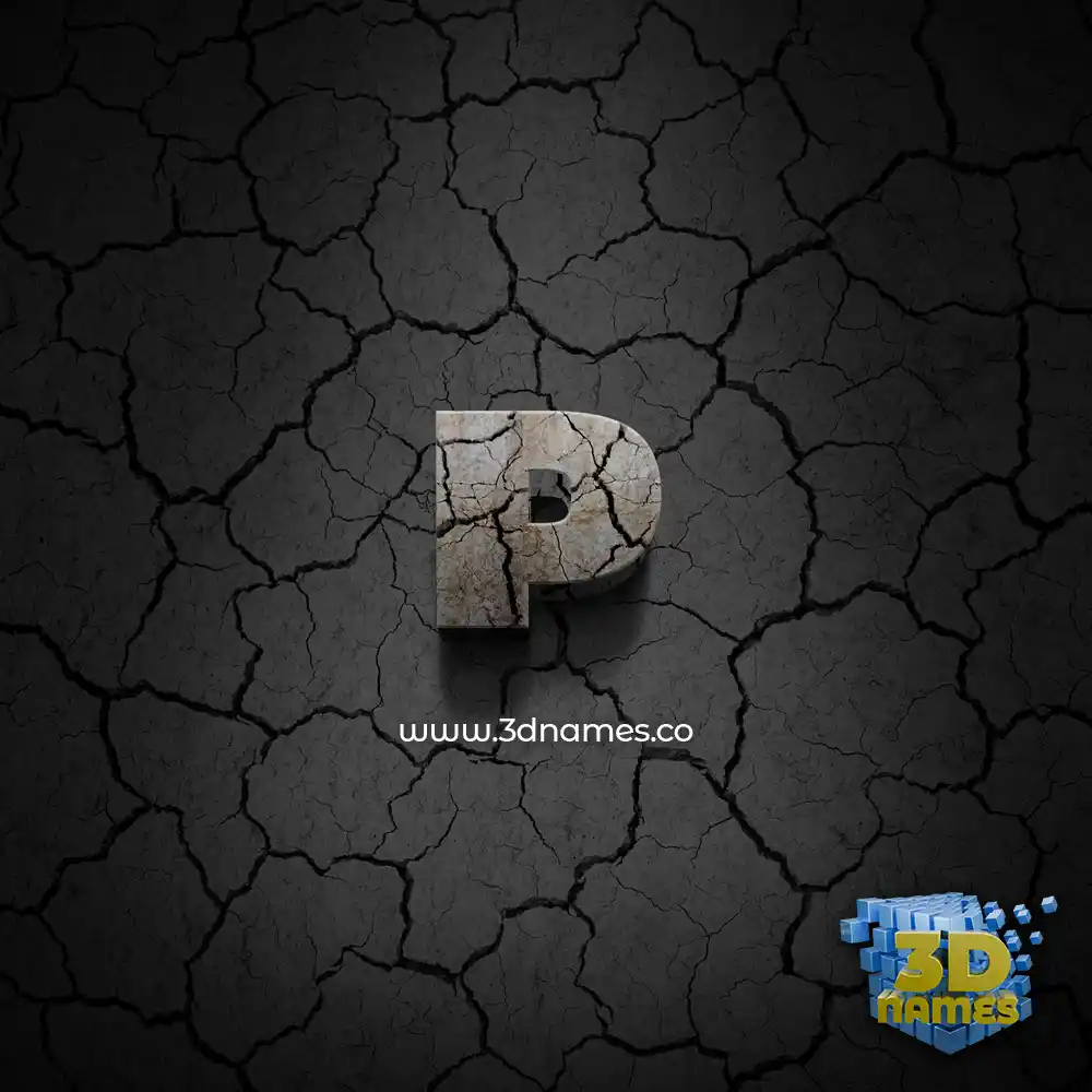 p in Cracked Stone style - 3D name wallpaper