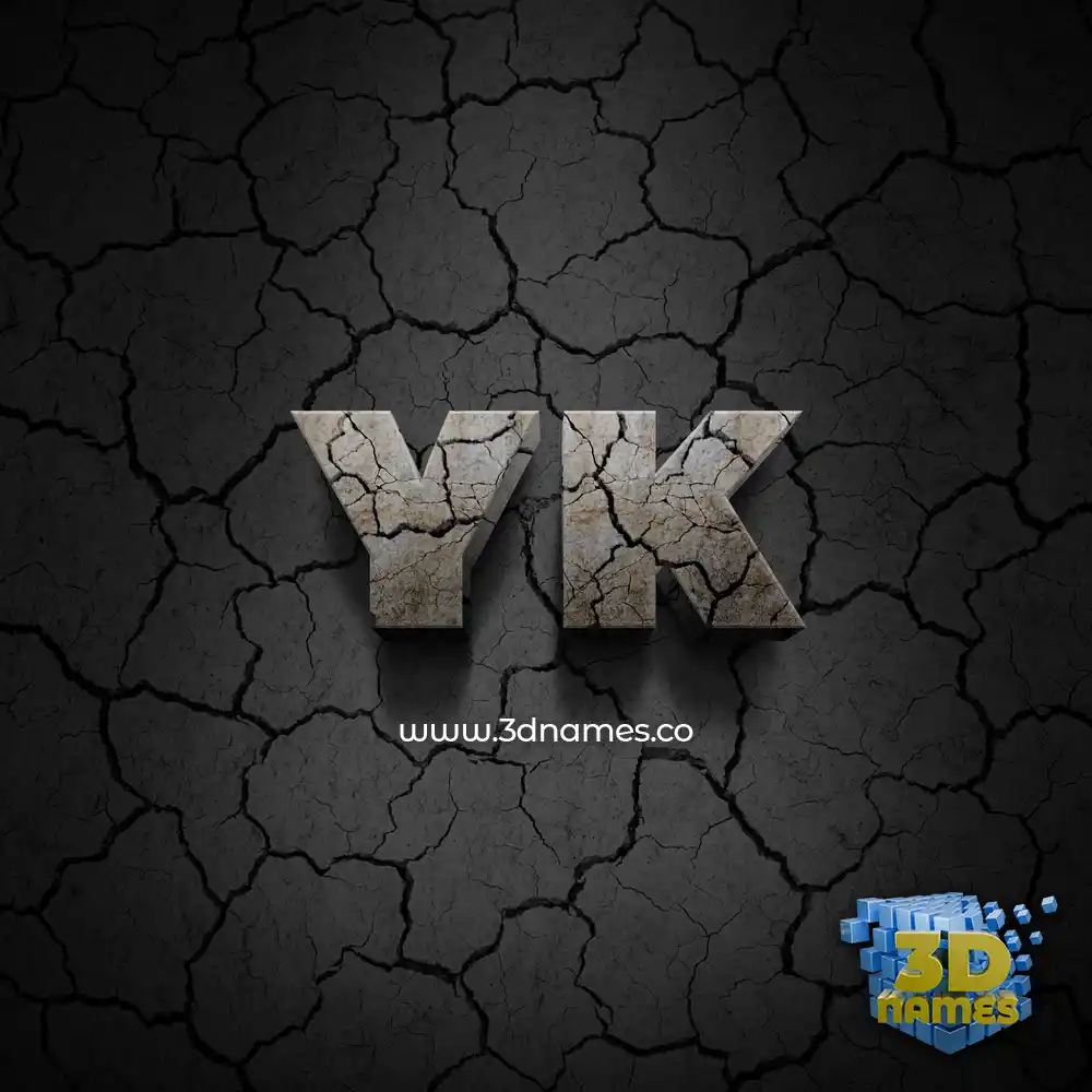 yk in Cracked Stone style - 3D name wallpaper