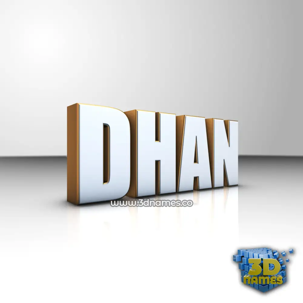 dhan in White'n'Gold style - 3D name wallpaper