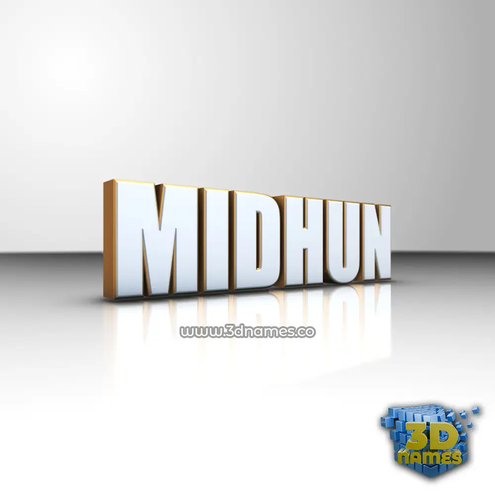 midhun in White'n'Gold style - 3D name wallpaper