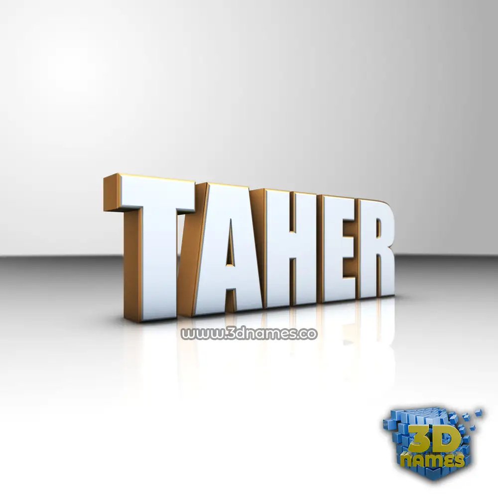 taher in White'n'Gold style - 3D name wallpaper