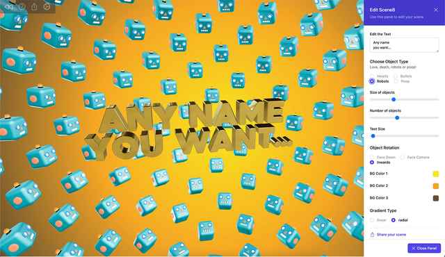 Demo of how to edit in the 3D text generator 3D Text Generator - Any name you want screen editing screenshot